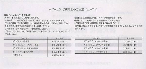 プリンスホテル無料ペア宿泊券（ザ・プリンスパークタワー東京など  