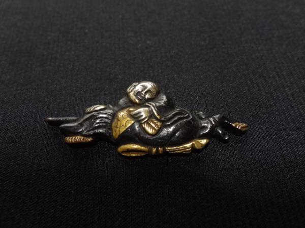 目貫 目貫/赤銅地/寿老人金銀象嵌図◇刀装具拵え武具鍔柄前日本刀 xvpbvx