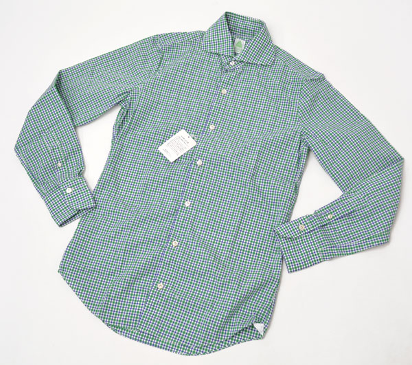 新品フィナモレFinamoreコットンシャツグリーンチェック38