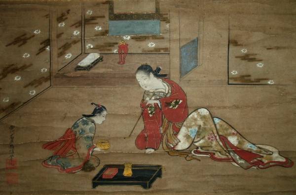 税込（浮世絵）西川祐信 ［真筆］ 美人画 掛軸 【公式通販】