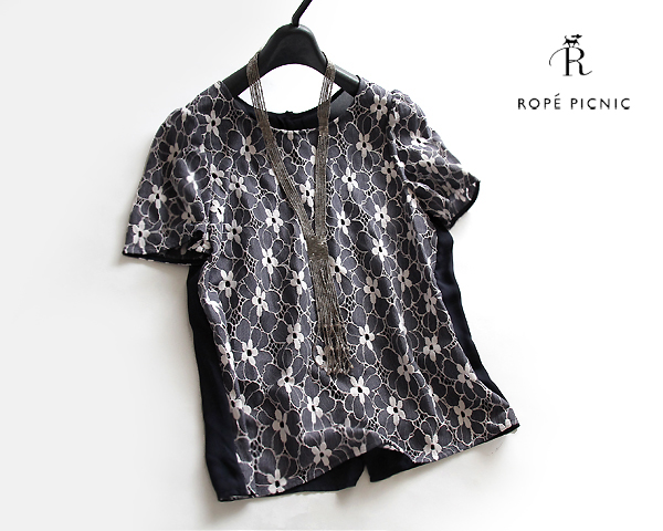 ロペピクニックROPE■レース×ジョーゼットバック釦ブラウスN