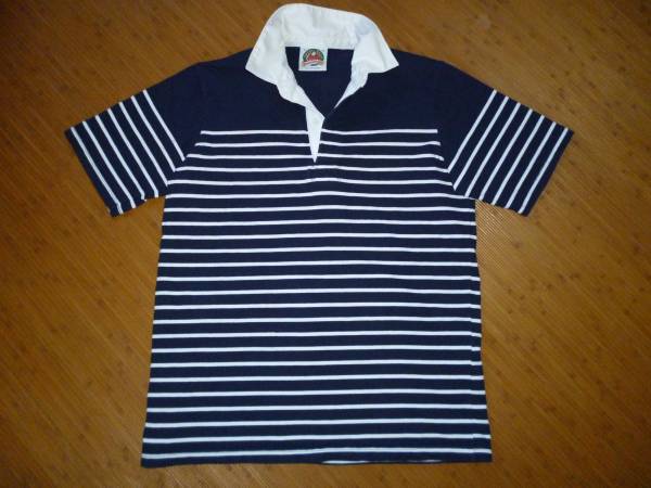 ☆カナダ製バーバリアン半袖ラガーシャツ/ナバルボーダー紺白/L