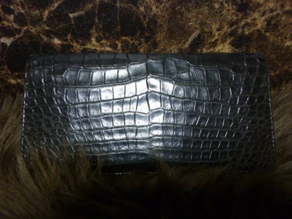 クロコダイル　マットブラック　無双長財布