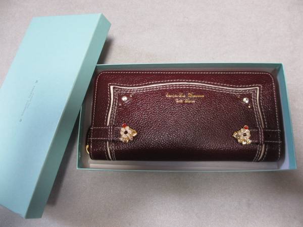 新品/箱有/サマンサタバサ/牛革フラワーベルト/ガラス使い長財布
