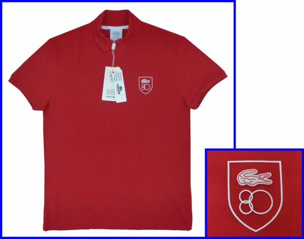 正規ラコステLACOSTE80周年限定半袖ポロシャツ赤4/LXL希少白ワニ