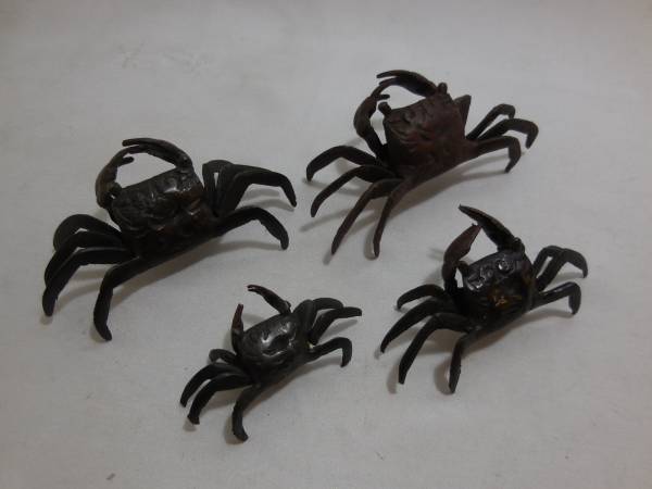 銅器　蟹　置物　4種　/金工/盆栽/盆景/古銅/銅製置物