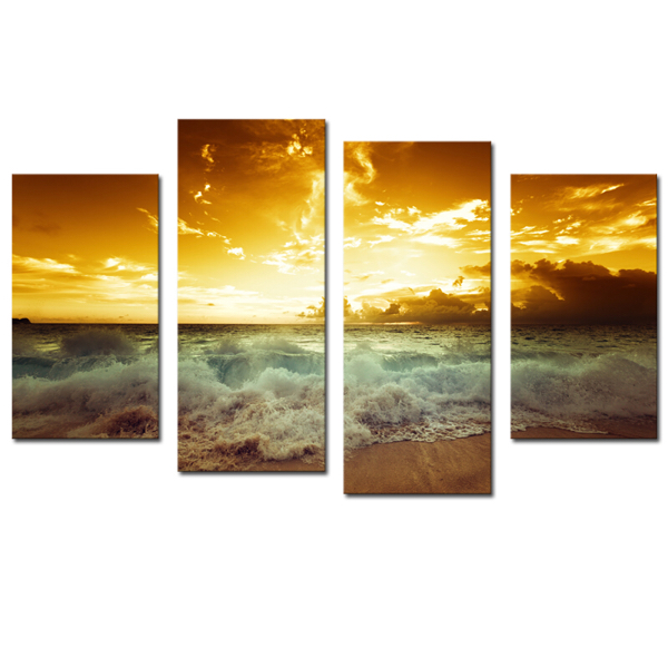 絵画 4パネル ウォールアート 印刷油絵 送料無料 夕日 海_3