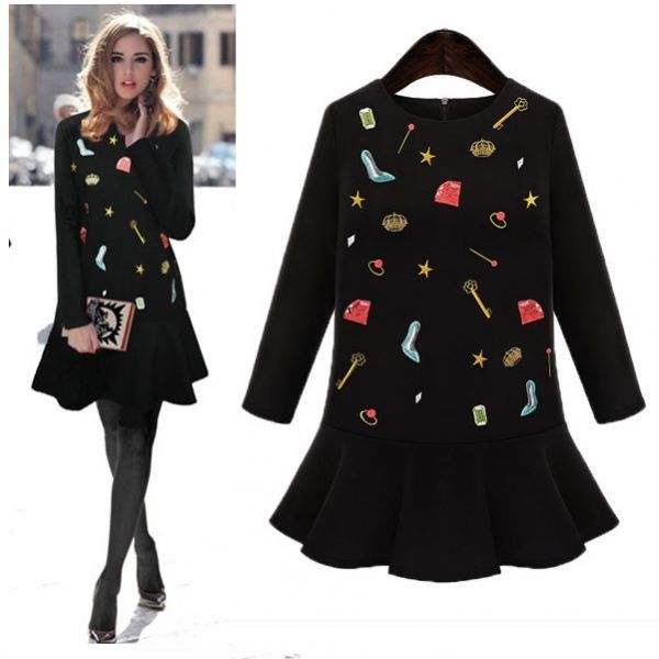 ☆8051大きいサイズ☆ガーリーアイテム刺繍ワンピース☆3L～7L