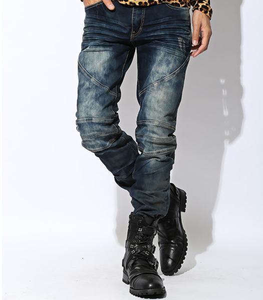 ☆4287-ネイビー-XL○■新品ストレッチバイカーデニムパンツ★