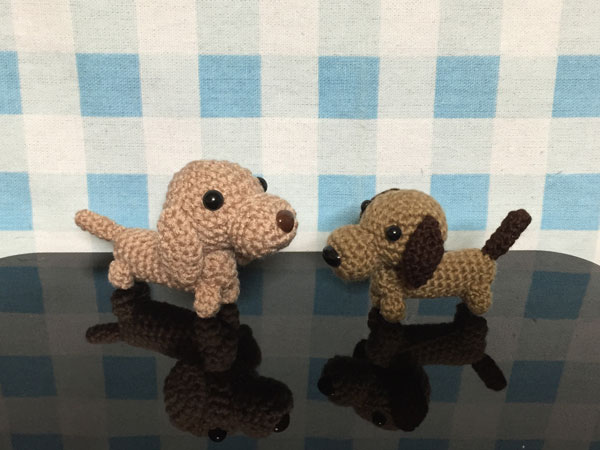 編みぐるみ　あみぐるみ　ダックスフントペアその２　編み犬　_1