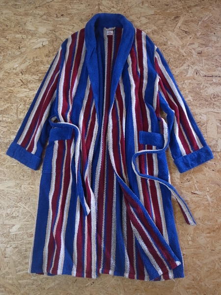 ドイツヴィンテージ ストライプガウン60s70sパイル地 筆記体タグ