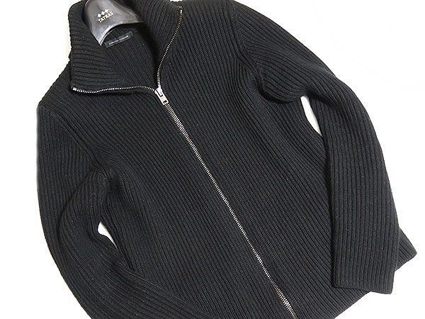 超美品 ロベルトコリーナ 厚手ジップアップニットブルゾン 黒 46