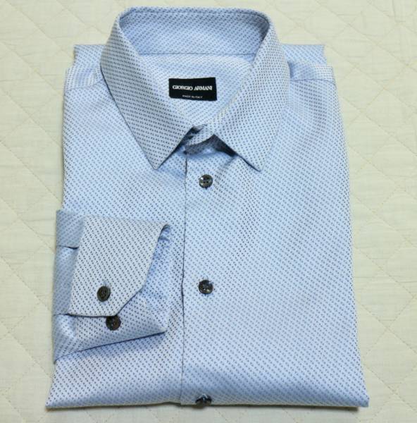 新同★Gアルマーニ黒ラベル♂ドビークロスドレスシャツ★ブルー