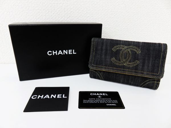 ☆シャネル 二つ折り財布 デニム 箱・カード付き☆s065 シャネル 財布