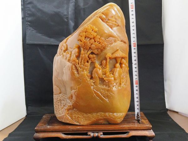 中国古玩昌化田黄石 超細密彫刻 超大重量14kg温 潤 細 結 凝 膩 彫刻
