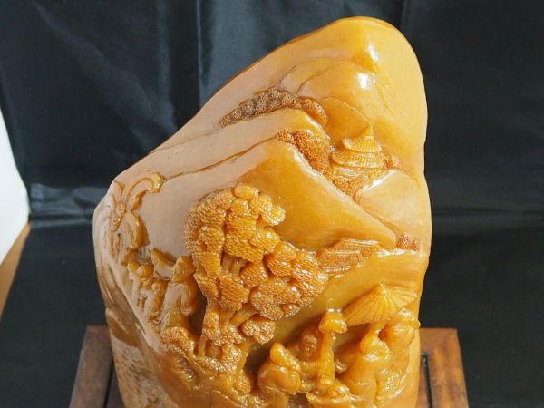 中国古玩昌化田黄石 超細密彫刻 超大重量14kg温 潤 細 結 凝 膩 彫刻