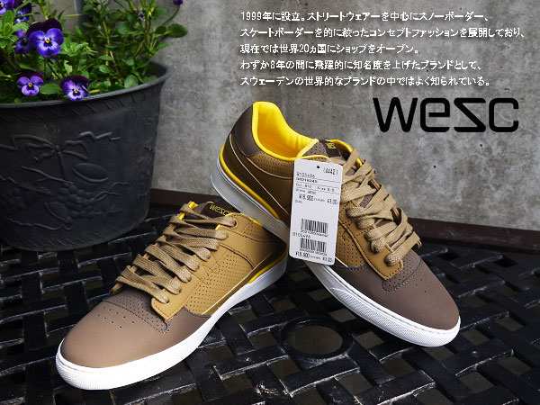 送料込新品:WeSCウィーエスシー茶×黄色シューズ 27~27.5