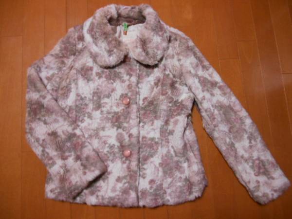 美品☆レストローズの薔薇柄フェイクファーショートコート L