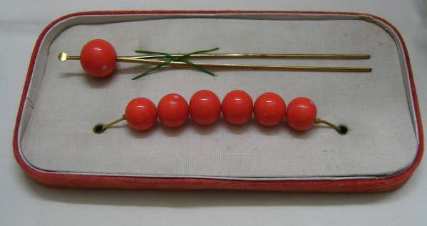 44-3 珊瑚 さんご風 かんざし 特大 玉６個 直径約１９mm