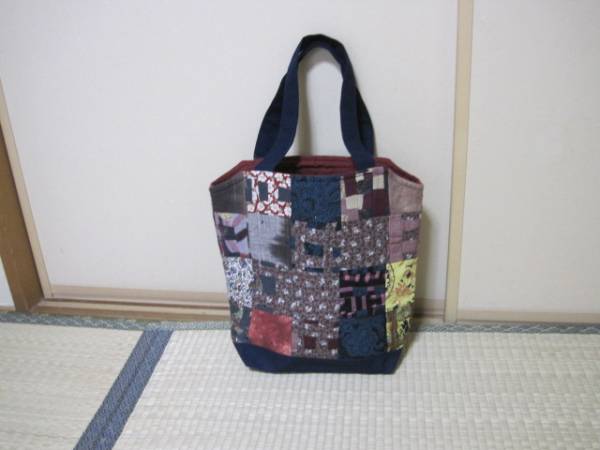 肩かけ木綿井桁パッチバッグ