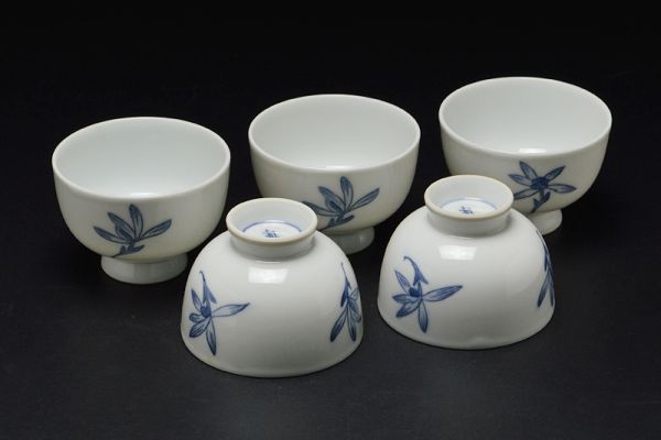 【平安白鳳造青華蘭文煎茶碗五客】 京焼煎茶道具茶器