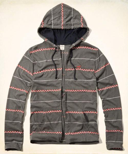 送料無料★フルジップロンＴ/パーカー(Ｌ)Gr/ホリスター/P-32066