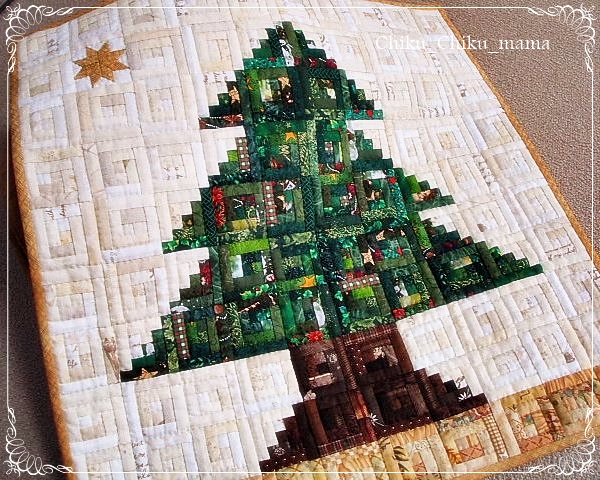 $パッチワーク$ ログキャビンキルト*クリスマスツリー2015**タペ