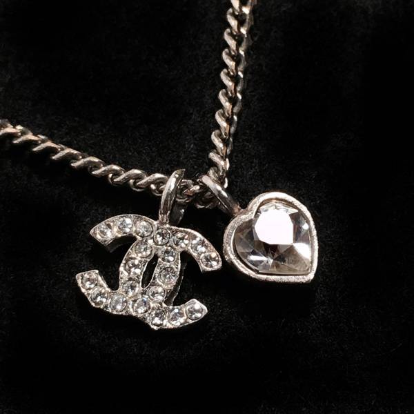 ☆CHANEL ラインストーン ココマークハート ネックレス シャネル 