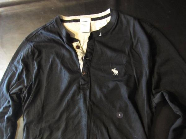 本物正規◆アバクロ◆長袖Tシャツ二重生地 0371-090 黒/灰■M