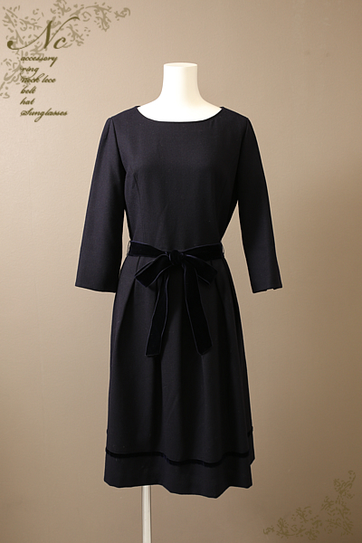 美品courreges/クレージュ/卒業・入学式/七分丈ウールワンピース