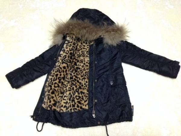 アースマジックリアルファー豹ライナー付ミリタリーコート110黒