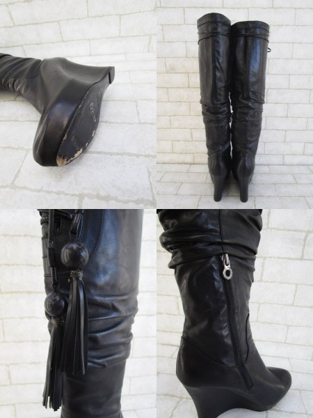 定価15万超 lesilla タッセル レザー ロングブーツ 38*29658