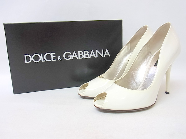 ドルチェ＆ガッバーナ◆オープントゥエナメルパンプス38白1377i
