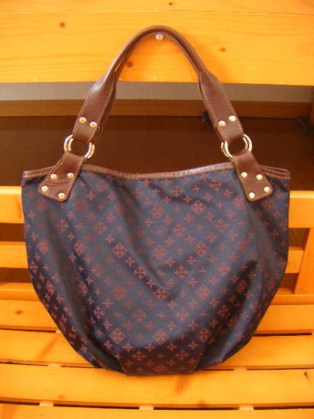 used美品ラシット☆シンプルトートバッグ☆ネイビー×ブラウン