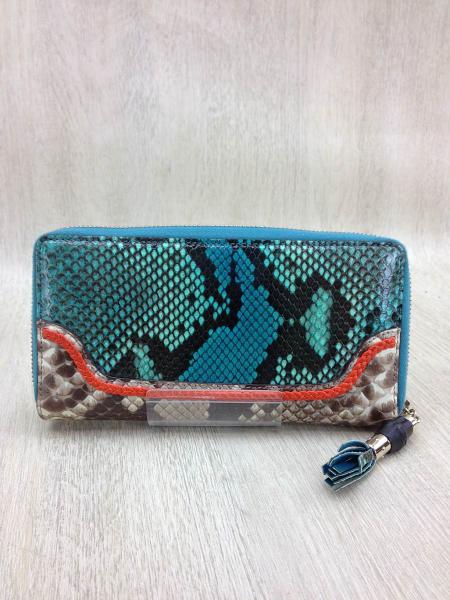 店舗限定GUCCI GUCCI◇バイカラーパイソンラウンドジップ長サイフ/GRN