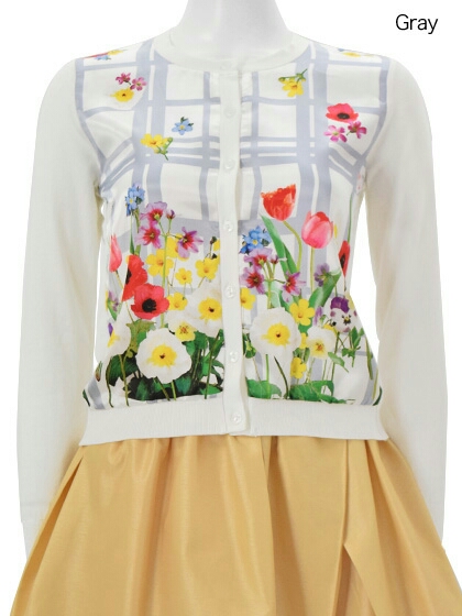 Chesty 大人気 プリントスカーフカーディガン 花柄 グレー 