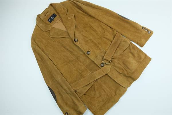 d655■グッチ/GUCCI 伊製 VERA PELLE 上質レザーハーフコート50 