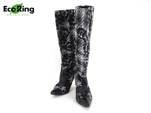 1円 美品 シャネル ツイード×ココマーク ロング ブーツ AL186