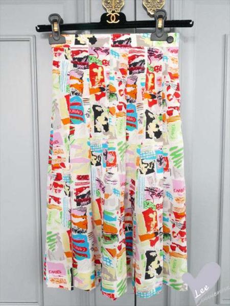 CHANEL　シャネル　97C　プリント　プリーツ　スカート　＃36