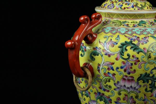 中国古玩 【蔵】中国古玩 大清嘉慶年製 粉彩唐子文 龍鳳凰図 花瓶 唐物