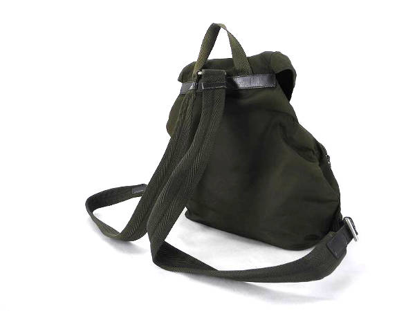 1円 プラダ ポケット付 ナイロン リュックサック カーキ AB937
