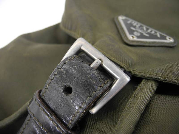 1円 プラダ ポケット付 ナイロン リュックサック カーキ AB937