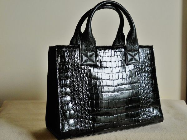 ◇ロダニア クロコダイル×レザー トート バッグ クロコ黒W29 