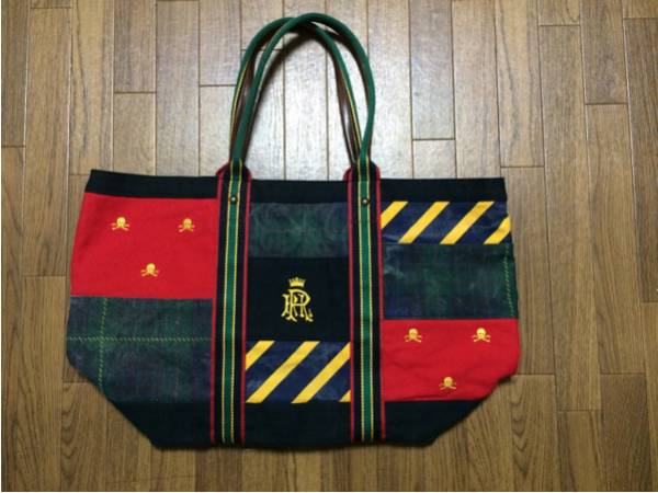 廃盤 ラルフローレン ラグビー パッチワーク スカル トート
