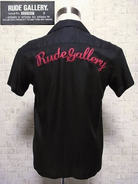 送160 美品 ルードギャラリー 刺繍入りボーリングシャツ 3 黒
