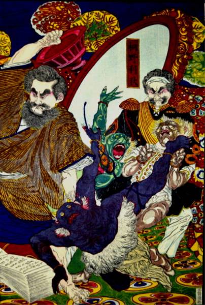 版画　隆盛宴府大改革　西郷隆盛　３枚１括　