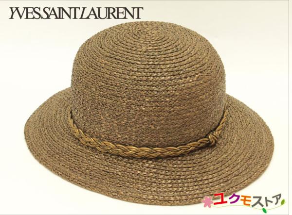 イヴサンローラン リヴゴーシュ ストローハット 帽子 ブラウン