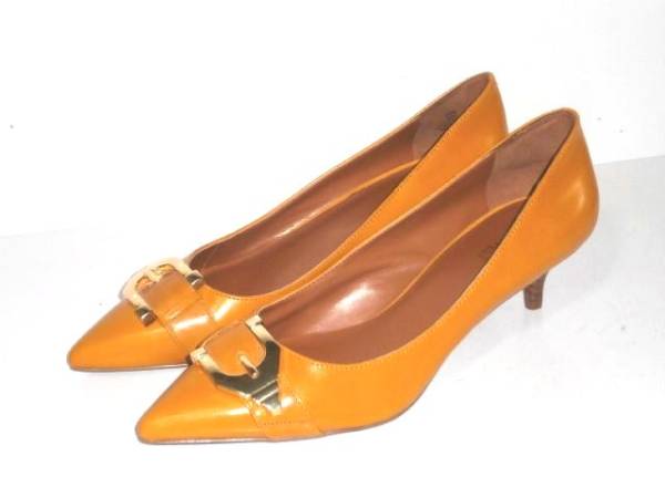 大きい♪美品★ナインウエスト★本革パンプス91/2M黄26.5cm