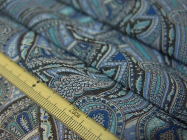 LIBERTYリバティエステルシフォン薄ソフト勾玉青長3ｍスカート夏