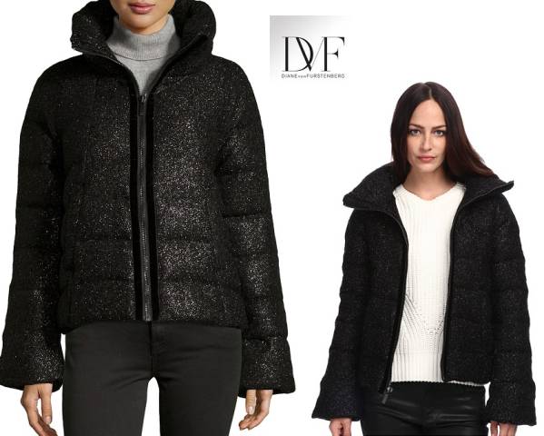 新品DVFダイアンフォン☆グリッターダウンジャケット黒☆M☆$498 ,DVF 